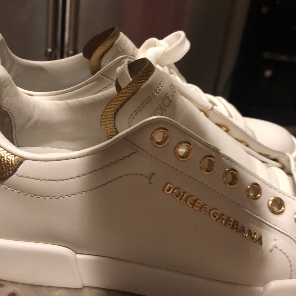 (No box) Dolce & Gabbana White and Gold Sneakers